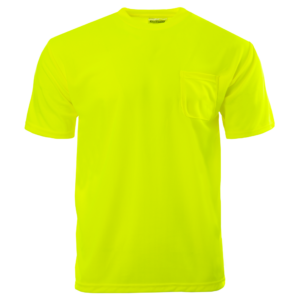 Vista frontal de la camisa de seguridad con bolsillo de manga corta Hi-Vis amarilla lima