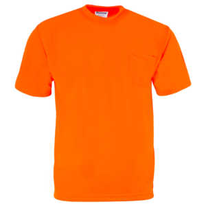 vista frontal de la camiseta de seguridad de manga corta color naranja birds-eye con bolsillo
