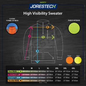 Tabla de tallas del suéter de alta visibilidad JORESTECH