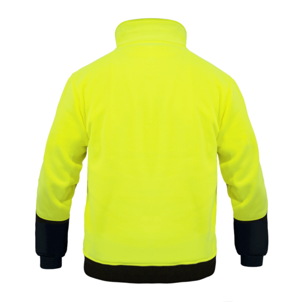 Parte trasera de la sudadera JORESTECH de alta visibilidad color lima y cuello alto