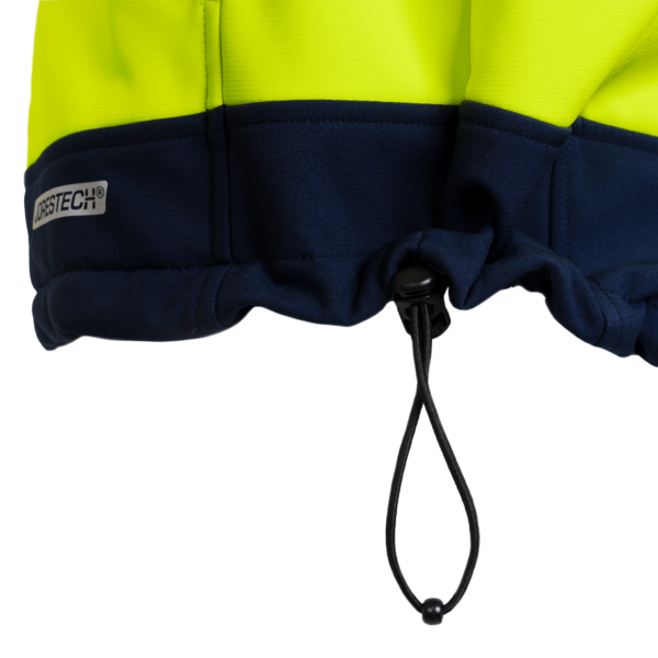 Chaqueta de seguridad softshell impermeable de alta visibilidad, forrada en polar, con tiras reflectantes y cordón elástico para ajustar la cintura, de JORESTECH®