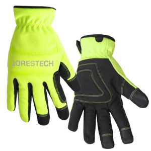 Un par de guantes de trabajo de seguridad JORESTECH de alta visibilidad con pantalla táctil y forro polar para protección contra el clima