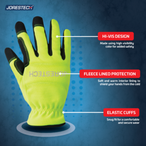 Guante de seguridad de alta visibilidad multipropósito con forro polar para protección contra el clima y puño elástico para un ajuste más cómodo y ceñido