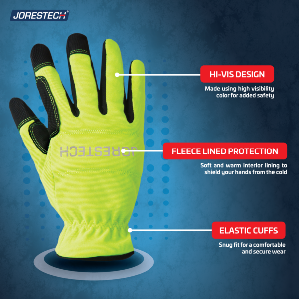 Guante de seguridad de alta visibilidad multipropósito con forro polar para protección contra el clima y puño elástico para un ajuste más cómodo y ceñido