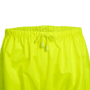 Pantalones impermeables amarillos de alta visibilidad con cintura elástica y cordón ajustable para mejorar el ajuste