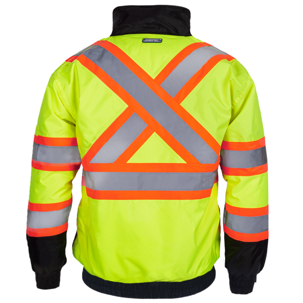 Chaqueta bomber de seguridad de alta visibilidad de dos tonos para invierno con franjas reflectantes y una X en la espalda