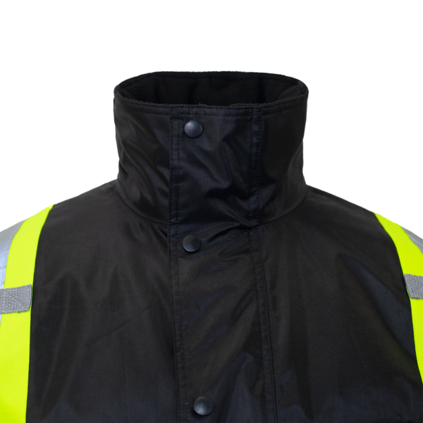 Chaqueta de seguridad aislante e impermeable de alta visibilidad con solapa y botones para cubrir la cremallera del viento y el agua