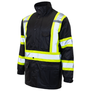 Parca de seguridad de alta visibilidad, chaqueta de seguridad negra acolchada con franjas reflectantes