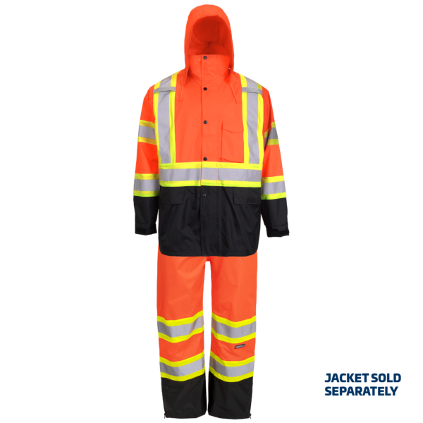 Conjunto impermeable de alta visibilidad con bandas reflectantes y una X en la espalda. Los pantalones de seguridad se venden por separado.