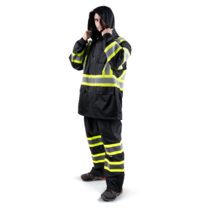 Conjunto de chaqueta y pantalón impermeables de alta visibilidad en dos tonos con X en la espalda - Image 8