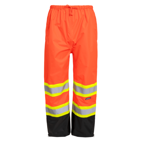 Pantalones de lluvia de seguridad naranja de dos tonos de alta visibilidad con franjas reflectantes y en contraste