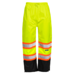 Pantalones de lluvia de seguridad bicolor amarillos de alta visibilidad con franjas reflectantes y contrastantes