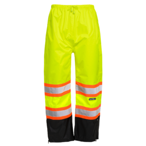 Pantalones de lluvia de seguridad bicolor amarillos de alta visibilidad con franjas reflectantes y contrastantes