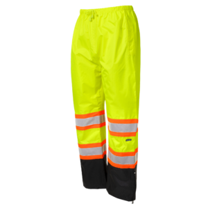 Pantalones de lluvia de seguridad amarillos que cumplen con ANSI con franjas reflectantes