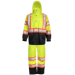 Pantalones impermeables de seguridad de alta visibilidad en dos tonos con bandas reflectantes en X en la parte trasera