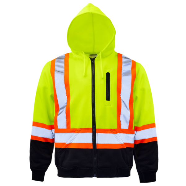 Sudadera con capucha de seguridad de alta visibilidad amarilla con franjas reflectantes ANSI clase 3 tipo R
