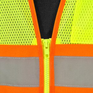 Primer plano del chaleco de seguridad bicolor JORESTECH con cremallera
