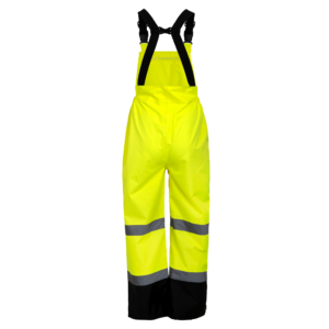 Pantalones de seguridad tipo peto amarillos con tirantes ajustables y franjas reflectantes clase E tipo 2
