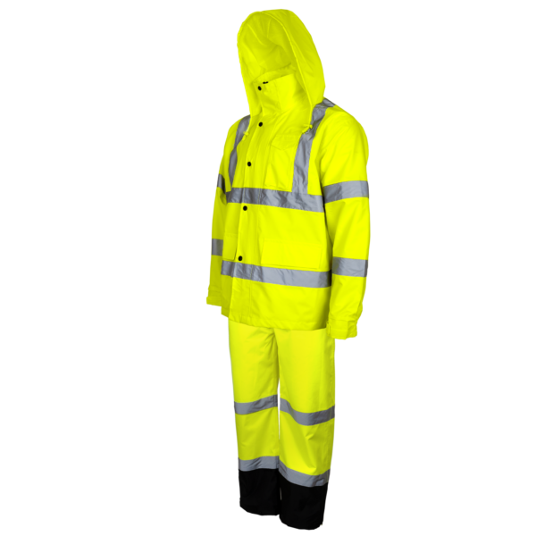 Conjunto impermeable de seguridad de alta visibilidad con pantalón tipo overol y chaqueta con tiras reflectantes