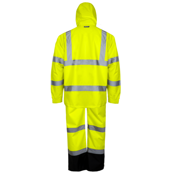Conjunto impermeable de lluvia de seguridad de alta visibilidad con pantalón tipo overall y chaqueta con tiras reflectantes