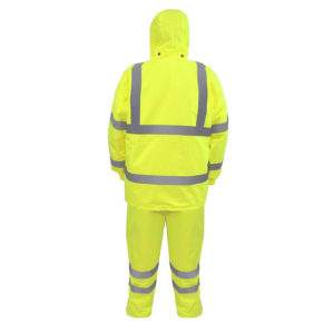 Parte trasera del conjunto impermeable amarillo de alta visibilidad JORESTECH con cintas reflectantes para aumentar la visibilidad