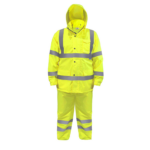 Conjunto impermeable amarillo JORESTECH® de alta visibilidad con franjas reflectantes de 2 pulgadas.