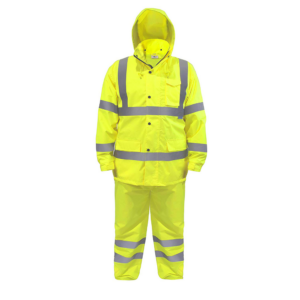 Conjunto impermeable amarillo JORESTECH® de alta visibilidad con franjas reflectantes de 2 pulgadas.