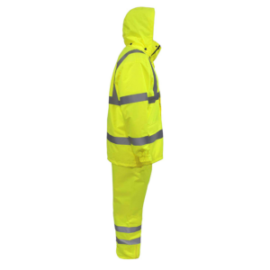 Vista lateral del conjunto de lluvia Jorestech todo amarillo