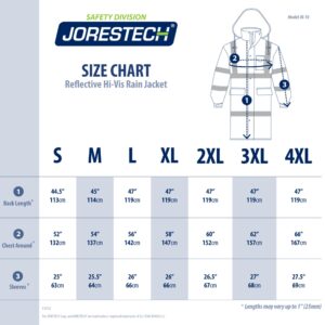 Tabla de tallas de la chaqueta impermeable de seguridad JORESTECH para protección vial