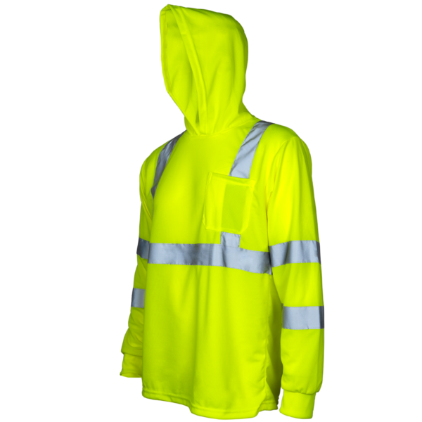 CAMISETA DE SEGURIDAD DE MANGA LARGA DE ALTA VISIBILIDAD CON CINTAS REFLECTANTES Y CAPUCHA