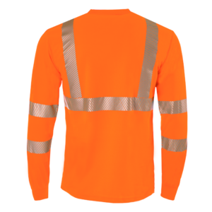 Vista trasera de la camisa de seguridad de manga larga con bolsillo JORESTECH Hi-Vis naranja, reflectante por transferencia térmica