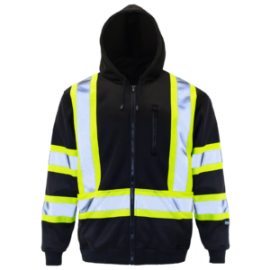 Sudadera con capucha de alta visibilidad con franjas reflectantes y cremallera completa