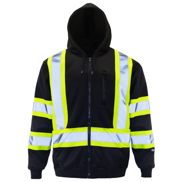 Sudadera con capucha de alta visibilidad con franjas reflectantes y cremallera completa