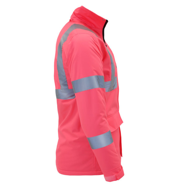 Chaqueta de seguridad de alta visibilidad Jorestech con bandas reflectantes, capucha oculta y bolsillos