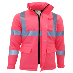 Chaqueta de seguridad rosa de alta visibilidad con bandas reflectantes