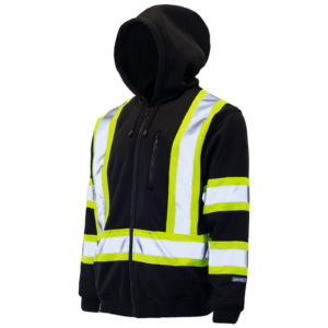 Sudadera con capucha de seguridad negra de alta visibilidad con franjas reflectantes ANSI clase 1 tipo O