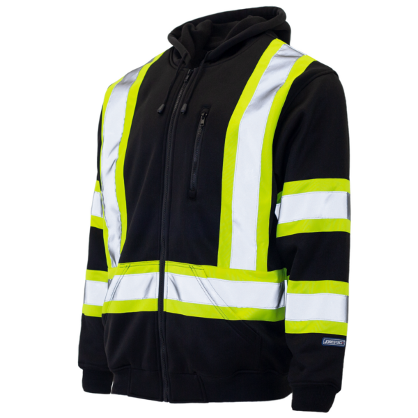 Sudadera con capucha de seguridad de alta visibilidad negra con franjas reflectantes ANSI clase 1 tipo O