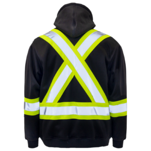 Sudadera con capucha de alta visibilidad negra con X reflectante en la espalda