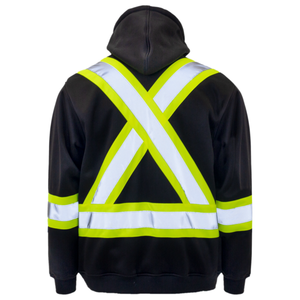 Sudadera con capucha de alta visibilidad negra con X reflectante en la espalda