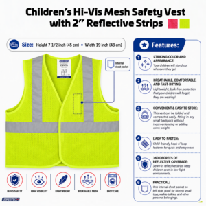Chaleco de seguridad infantil de malla de alta visibilidad con franjas reflectantes de 2” - Image 2