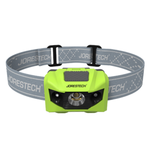 Linterna frontal LED resistente al agua JORESTECH color lima con banda elástica ajustable gris claro