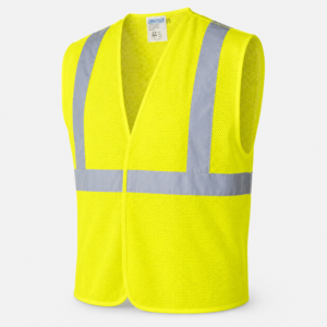 Chaleco de seguridad de malla amarillo de alta visibilidad con cierre desprendible, 2 bandas reflectantes de 2” y bolsillo
