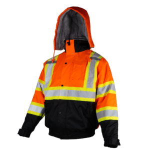 Chaqueta Bomber de Seguridad de Dos Tonos Alta Visibilidad con Espalda en X y Forro de Sherpa de Fleece Sintético