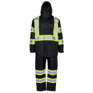 Conjunto de chaqueta y pantalón impermeables de alta visibilidad en dos tonos con X en la espalda - Image 11