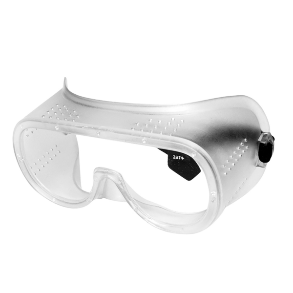 Vista diagonal de unas gafas de seguridad JORESTECH para protección contra alto impacto, compatibles con ANSI y con la norma Z87+