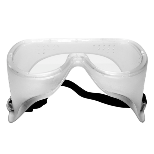 Vista lateral de unas gafas de seguridad JORESTECH con ventilación y banda elástica para la cabeza