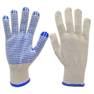 Anverso y reverso de 1 par de guantes multipropósito JORESTECH con palma de PVC punteada antideslizante