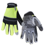 1 par de guantes de trabajo de seguridad JORESTECH color lima con palmas negras con puntos de silicona antideslizante