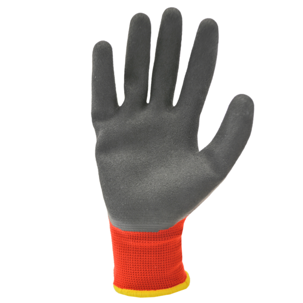 Palma roja y dorso de guantes de trabajo de seguridad con palmas recubiertas de látex