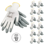 12 pares de guantes de trabajo de seguridad blancos y grises con palmas recubiertas de nitrilo